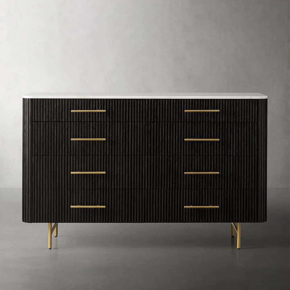 Finnley Wood Eight-Drawer Dresser with Marble or Bluestone Top Rural Chest Of 8 Drawers Cabinet