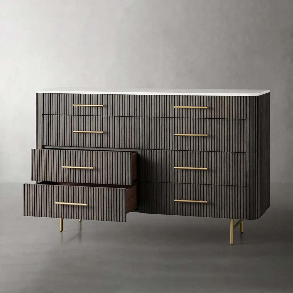 Finnley Wood Eight-Drawer Dresser with Marble or Bluestone Top Rural Chest Of 8 Drawers Cabinet