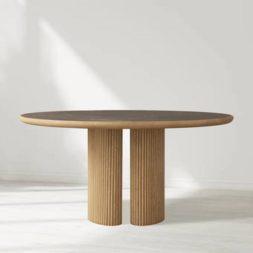 Astor Round Marble Top Dining Table With Oak Wood Base