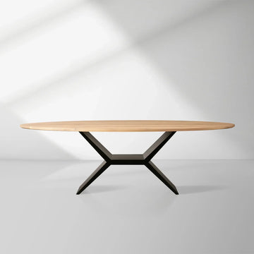 Jacob Oval Dining Table in Flax Oak with Vertex Iron Base