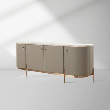 Canodi Luxury Marble Top Sideboard Wood Storage Cabinets With Leather Finish