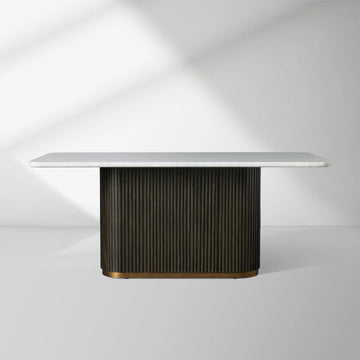 Finnley Rectangle Dining Table with Stone Top Reeded Oak Base
