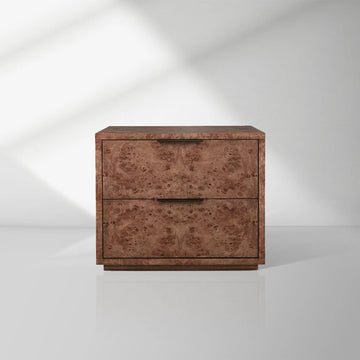 Corey Closed Nightstand Bedside Table with Mappa Burl Wood 2 Drawers