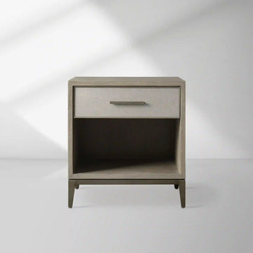 Malone Solid Wood Open Nightstand Shagreen Leather Bedside table With Drawers