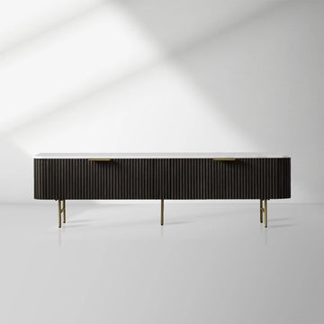 Finnley Low Media TV Stand Storage Cabinet with Stone Top