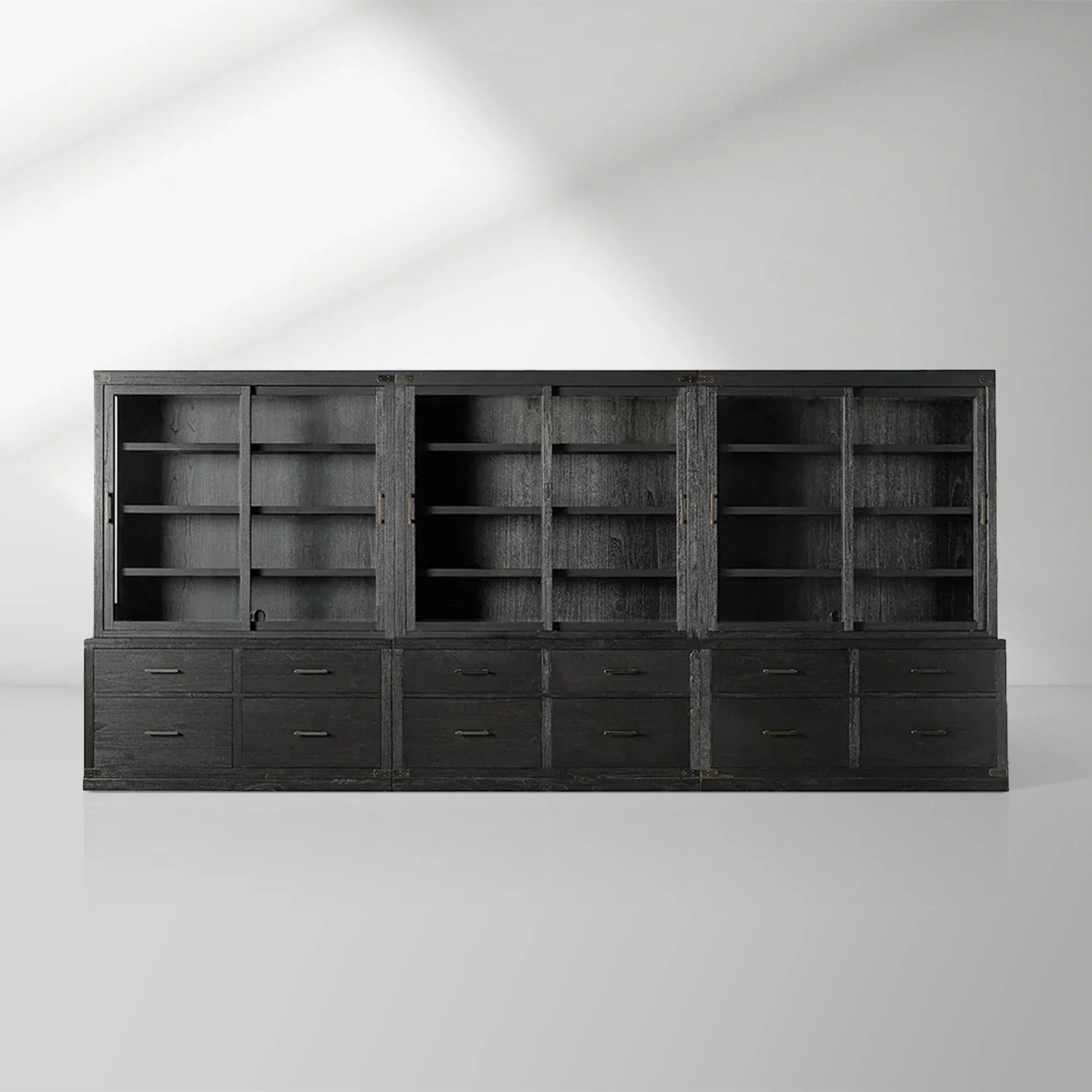Tremont Large Modular Tall Cabinets Solid Wood  Bookcases with Sliding Glass Doors