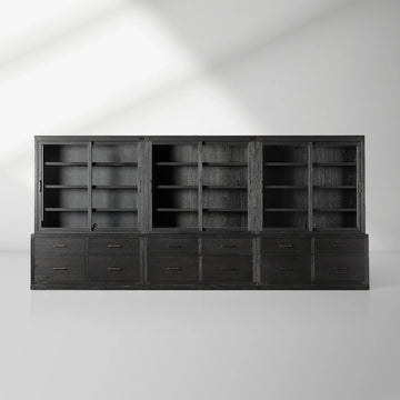 Tremont Large Modular Tall Cabinets Solid Wood  Bookcases with Sliding Glass Doors