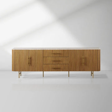 Finnley Sideboard Carrara Marble & Bluestone Top Buffet Cabinet With Drawer