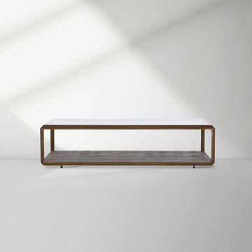 Max Rectangular Glass Coffee Table Faux Shagreen Living Room Center Tea Table