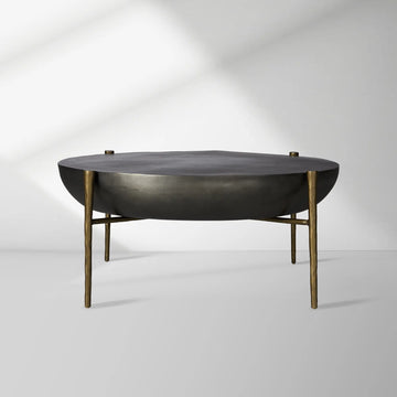 Donovan Cast Aluminum Coffee Table Round Living Room Cocktail Table Metal Top Center Tea Table