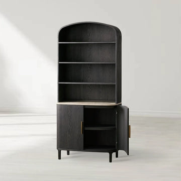 Danny Wood Tall Display Hutch With Marble Top Oak Sideboard buffet Storage Table Kitchen Pantry Cabinet