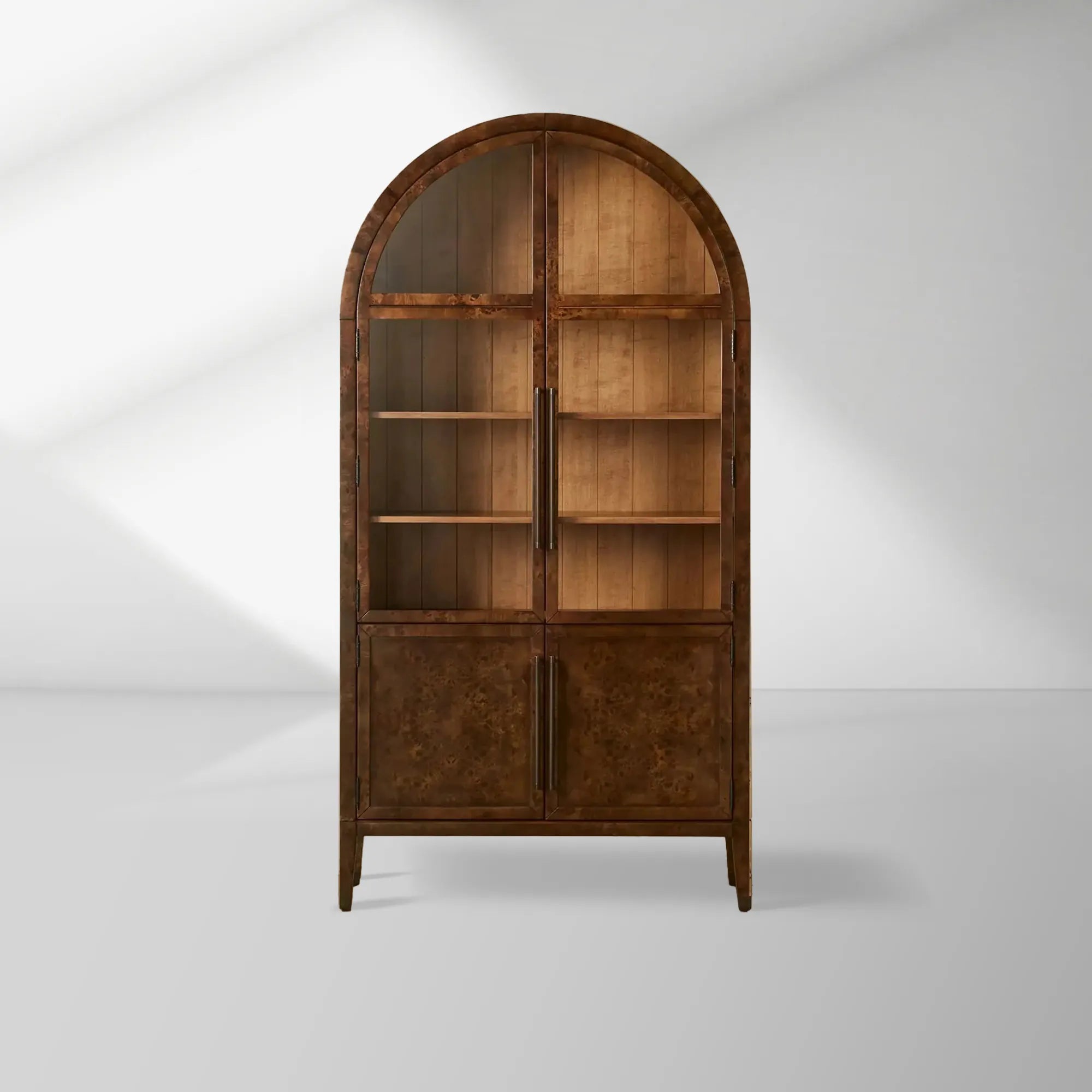 Hattie Burl Glass Cabinet Tall display Case Wood Storage Cabinets