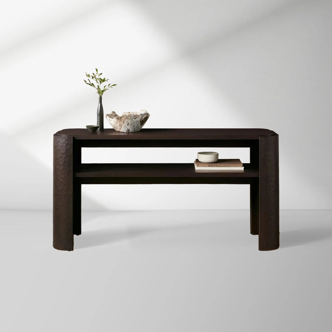 Chiseled Mahogany Entrance Console Table Wood Deep Brown Hallway Entryway Table