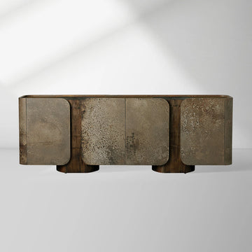 Alvaro Raw Wood Stumps Tabletop Sideboard Aluminum Buffet Table Living Room Entryways Cabinet