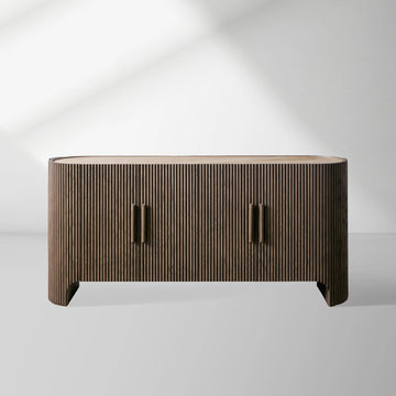Astor Marble Top Sideboard Buffet Table Wood Living Room Entryways Cabinet Reeded Detailing