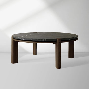 Pyet Round Marble Top Coffee Table Oak Wood Base Cocktail Table Living Room Center Tea Table