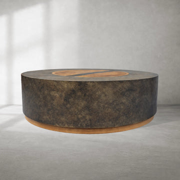 Industrial-Style Round Coffee Table with Concrete Top and Wooden Base
