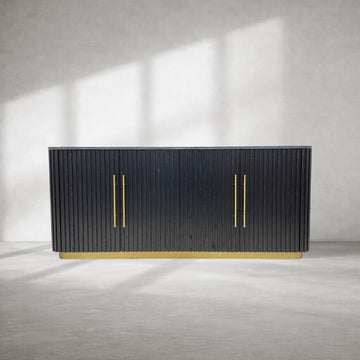 Mid-Century Modern Black Striped Sideboard with Gold Accents