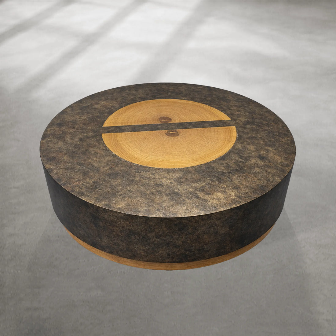 Industrial-Style Round Coffee Table with Concrete Top and Wooden Base