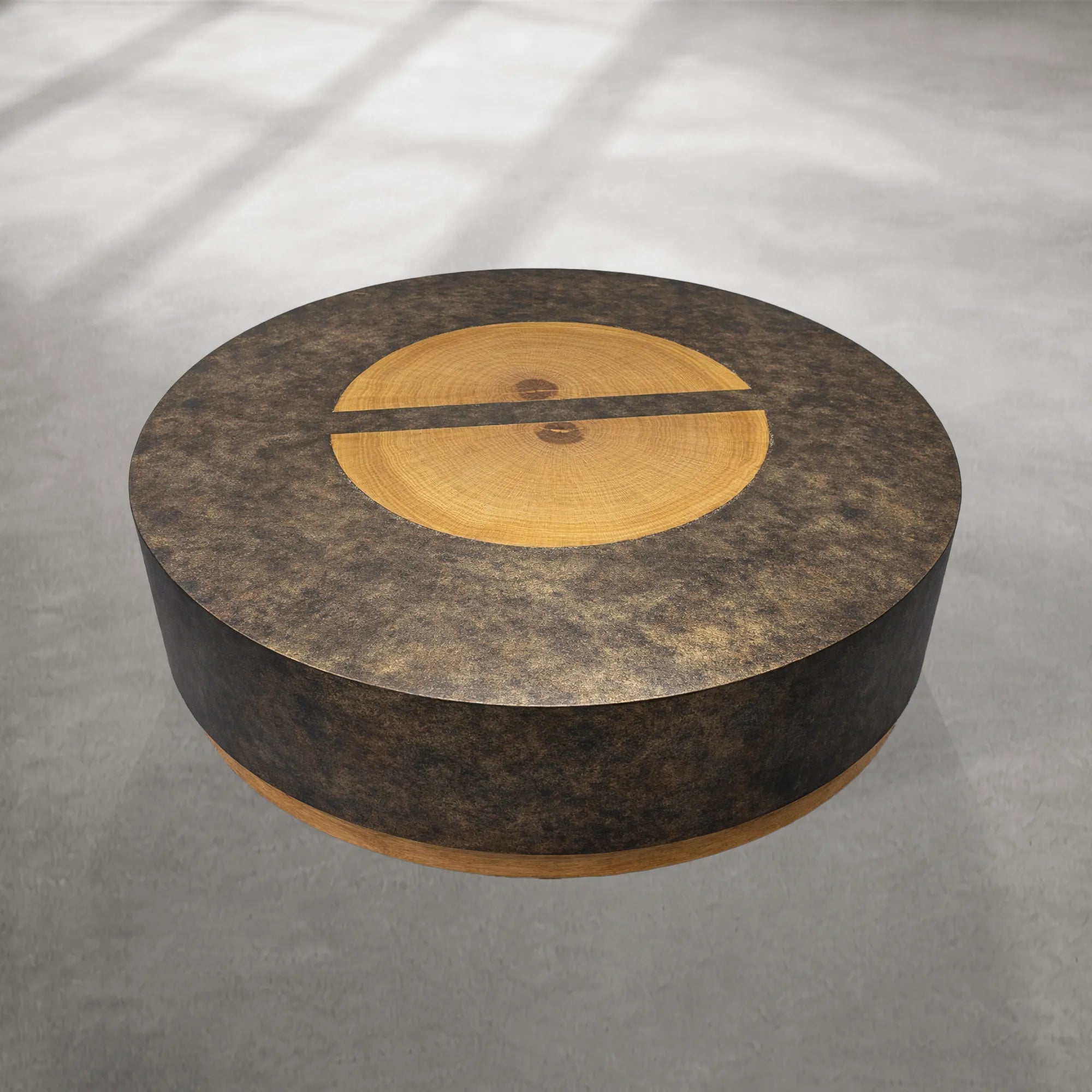 Industrial-Style Round Coffee Table with Concrete Top and Wooden Base