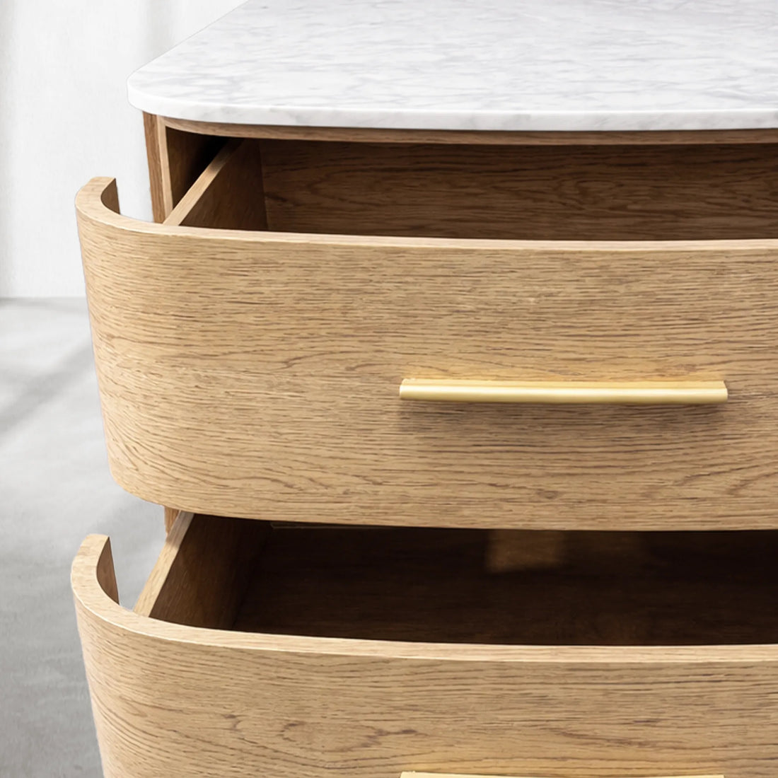 Natural Oak Two-Drawer Bedside Table with Marble Top