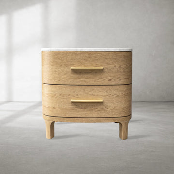 Natural Oak Two-Drawer Bedside Table with Marble Top