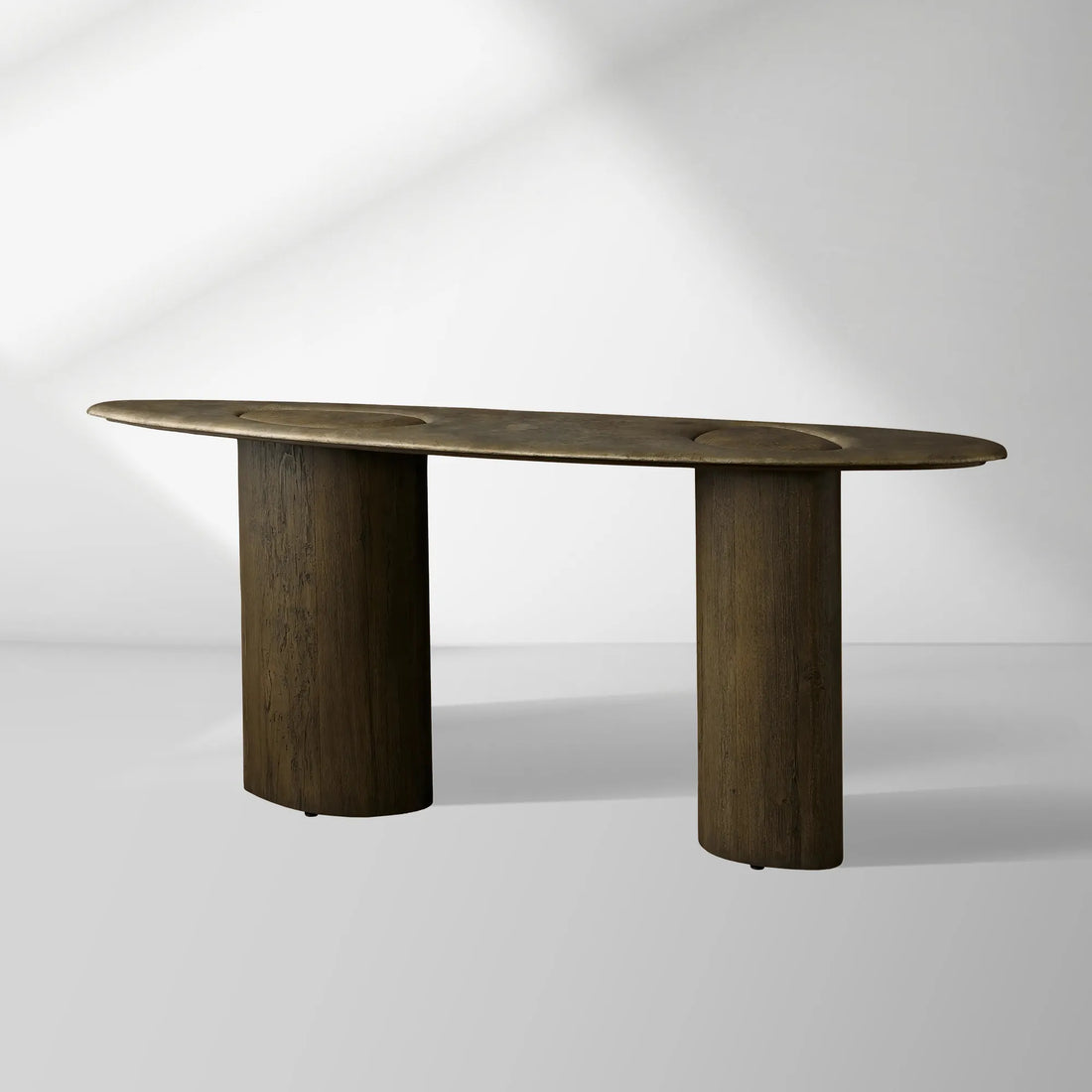 Sucurro Spalted Primavera Wood Console Entryways Table Oxidized Aluminum Top Entrance Wallway Table