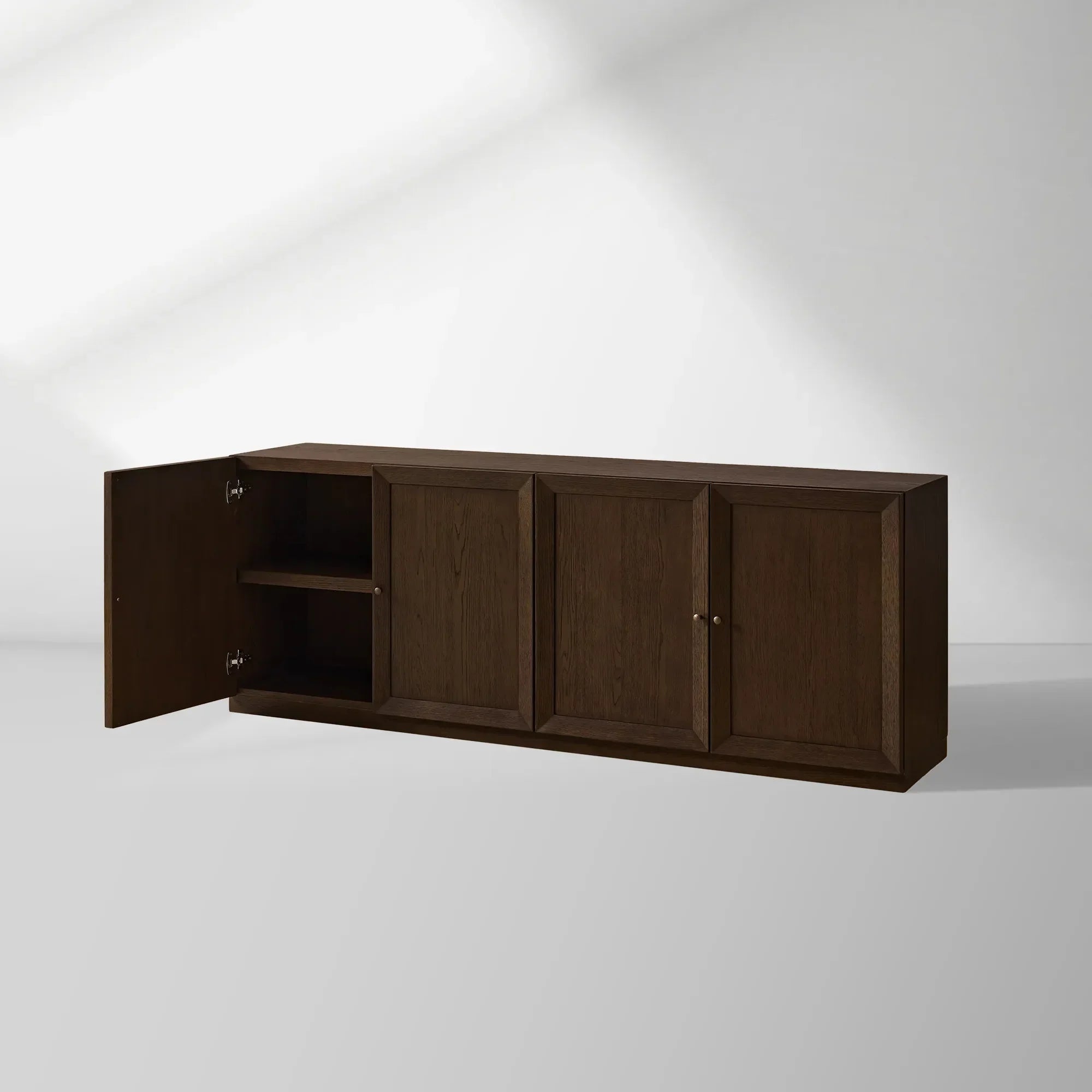 Nason Modular Four-Door Media TV Stand in Solid Oak Side Cabinet Television Storage Unit Wood Sideboard