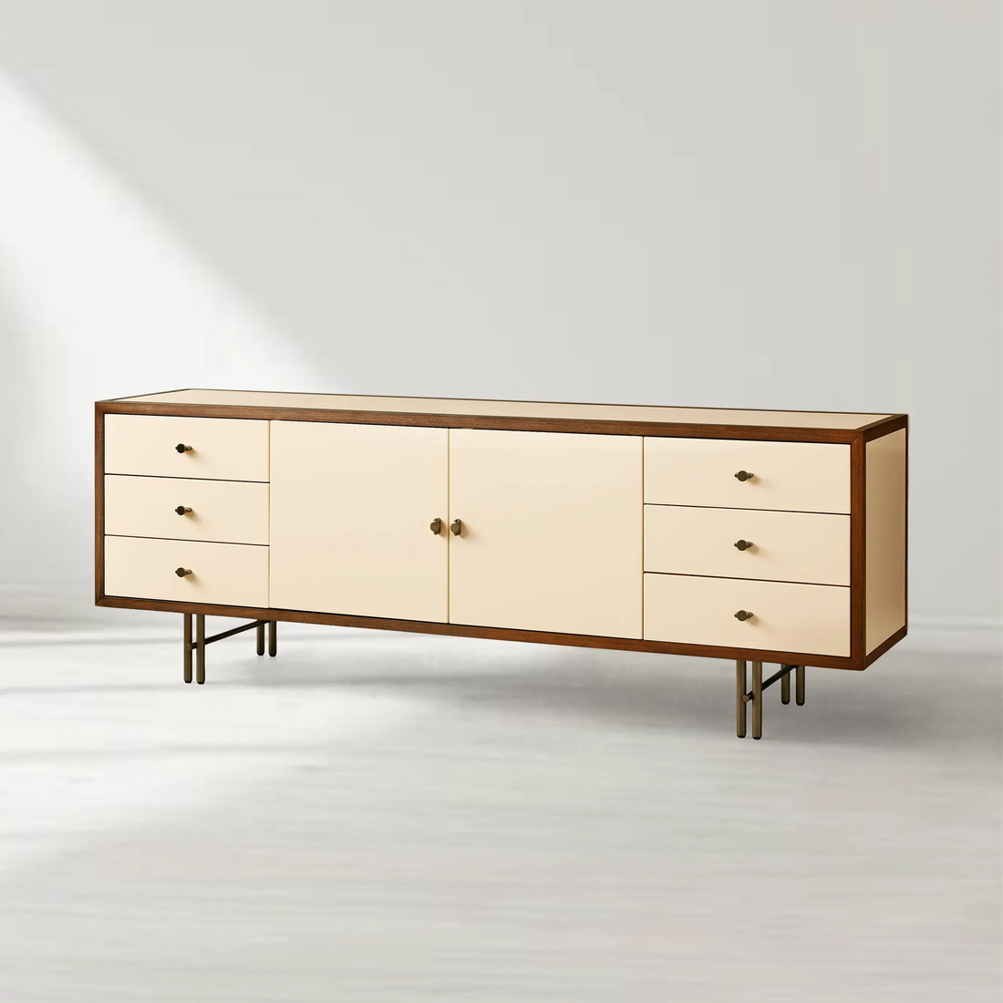 Henton Eucalyptus Wood TV Stand Living Room Entrance Six Drawers Cabinet Media Console