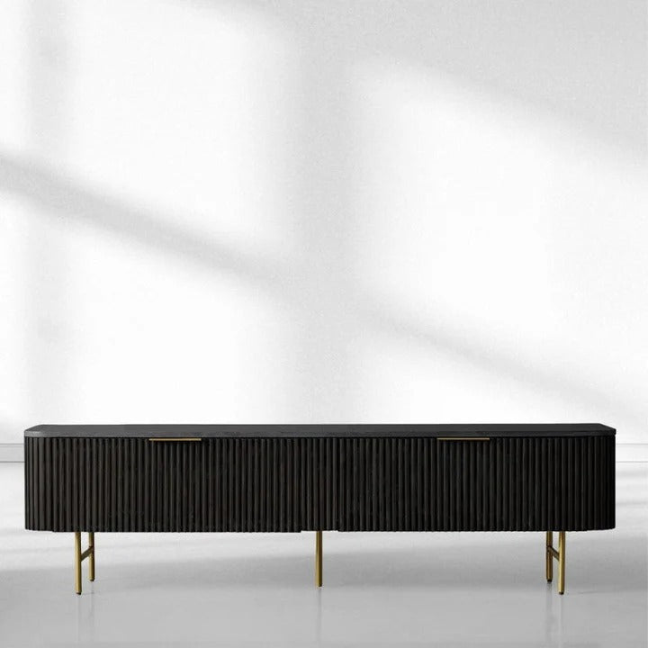 Finnley Low Media TV Stand Storage Cabinet with Stone Top