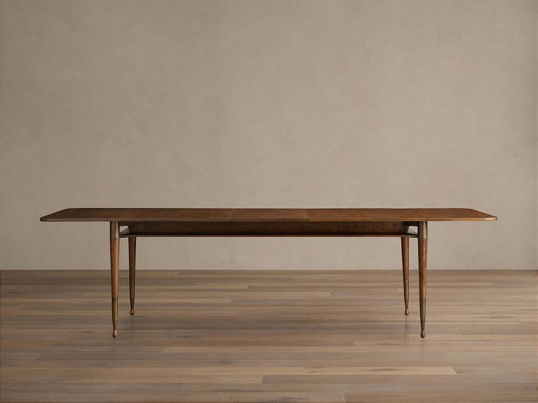 Ross Wood Extension Dining Table Walnut Mid-Century Dining Table with Self-Storing Leaf