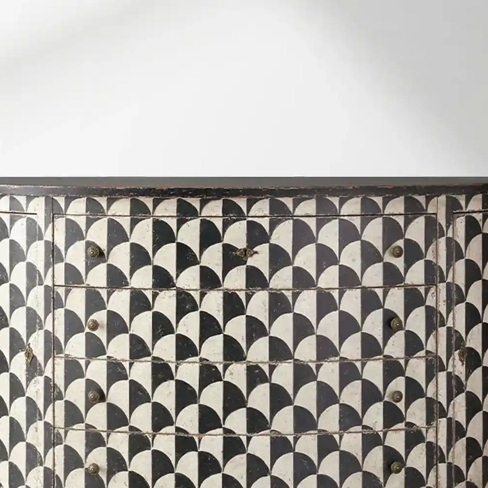 Andretta solid poplar wood drawer Cabinet With black and white geometric motif