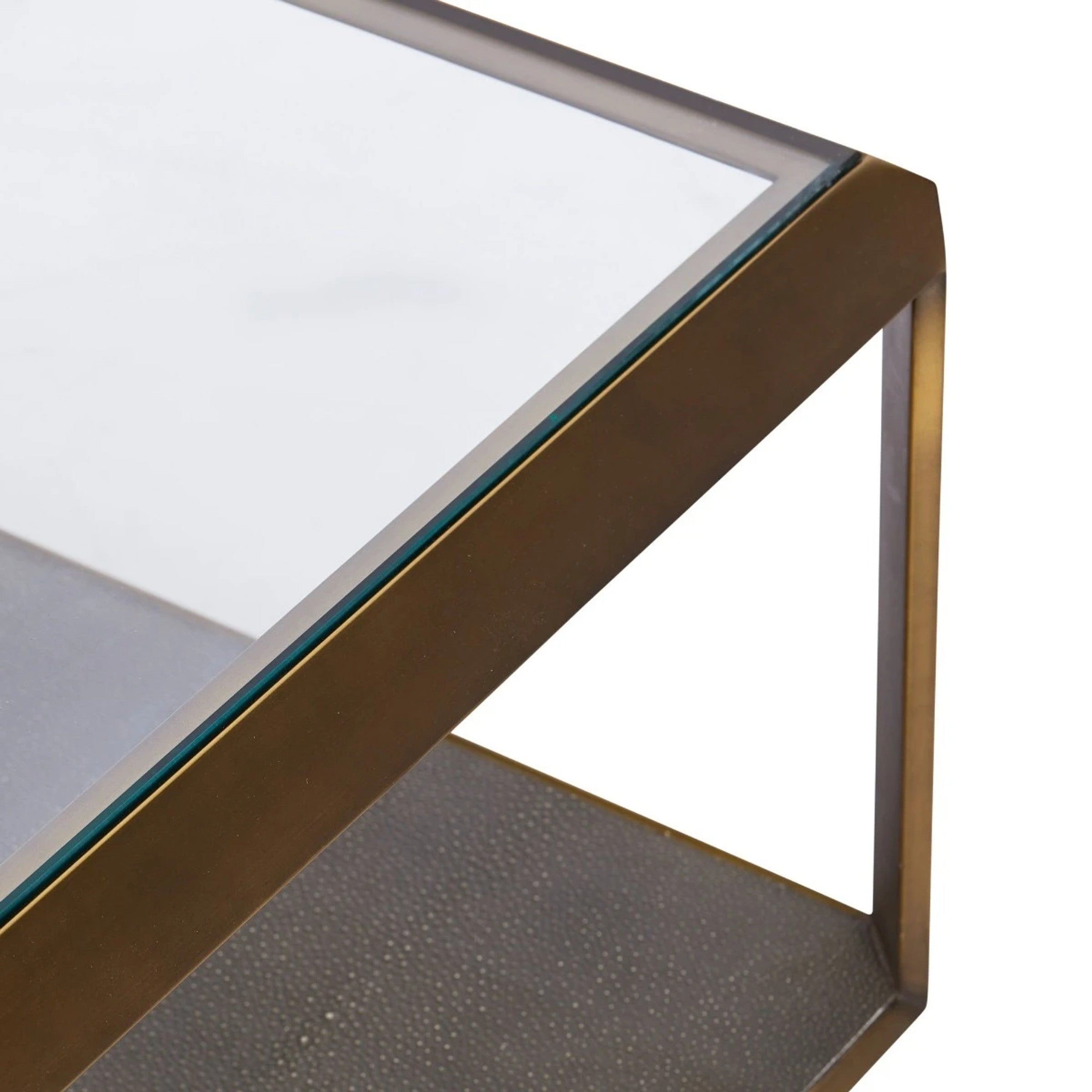 Max Rectangular Glass Coffee Table Faux Shagreen Living Room Center Tea Table