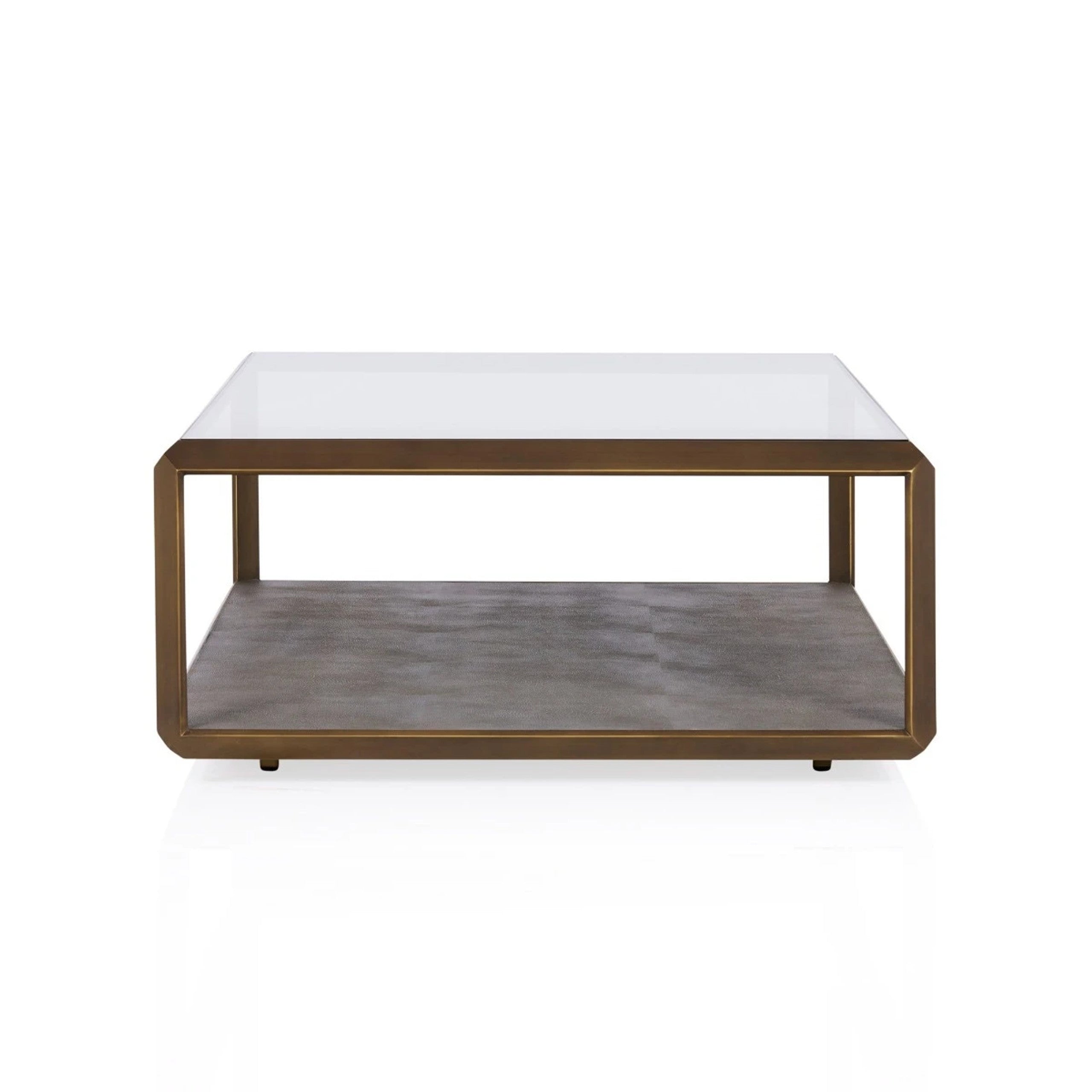 Max Rectangular Glass Coffee Table Faux Shagreen Living Room Center Tea Table