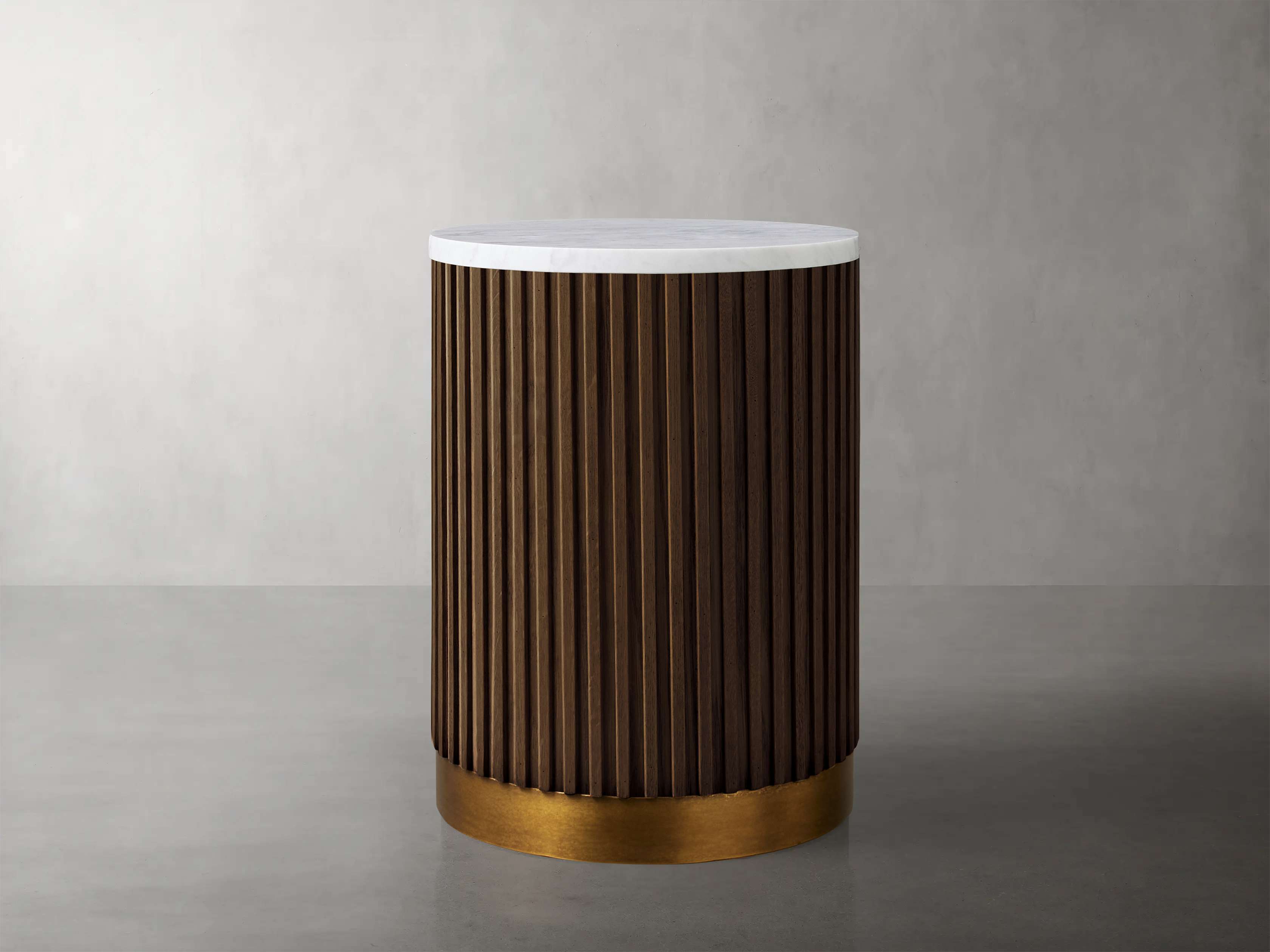 Finnley Stone Top Pedestal End Table Wood Sofa Side Table
