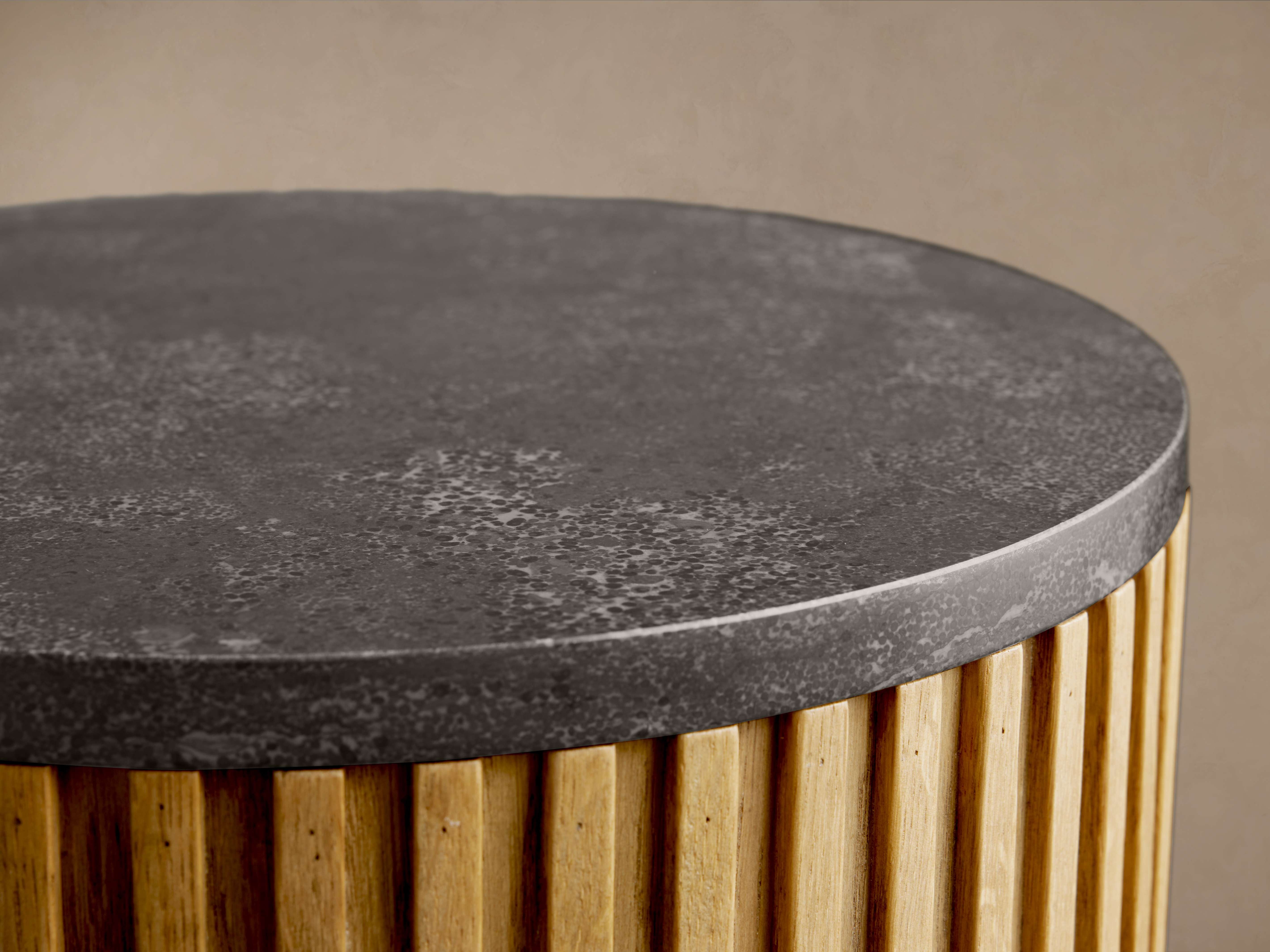 Finnley Stone Top Pedestal End Table Wood Sofa Side Table