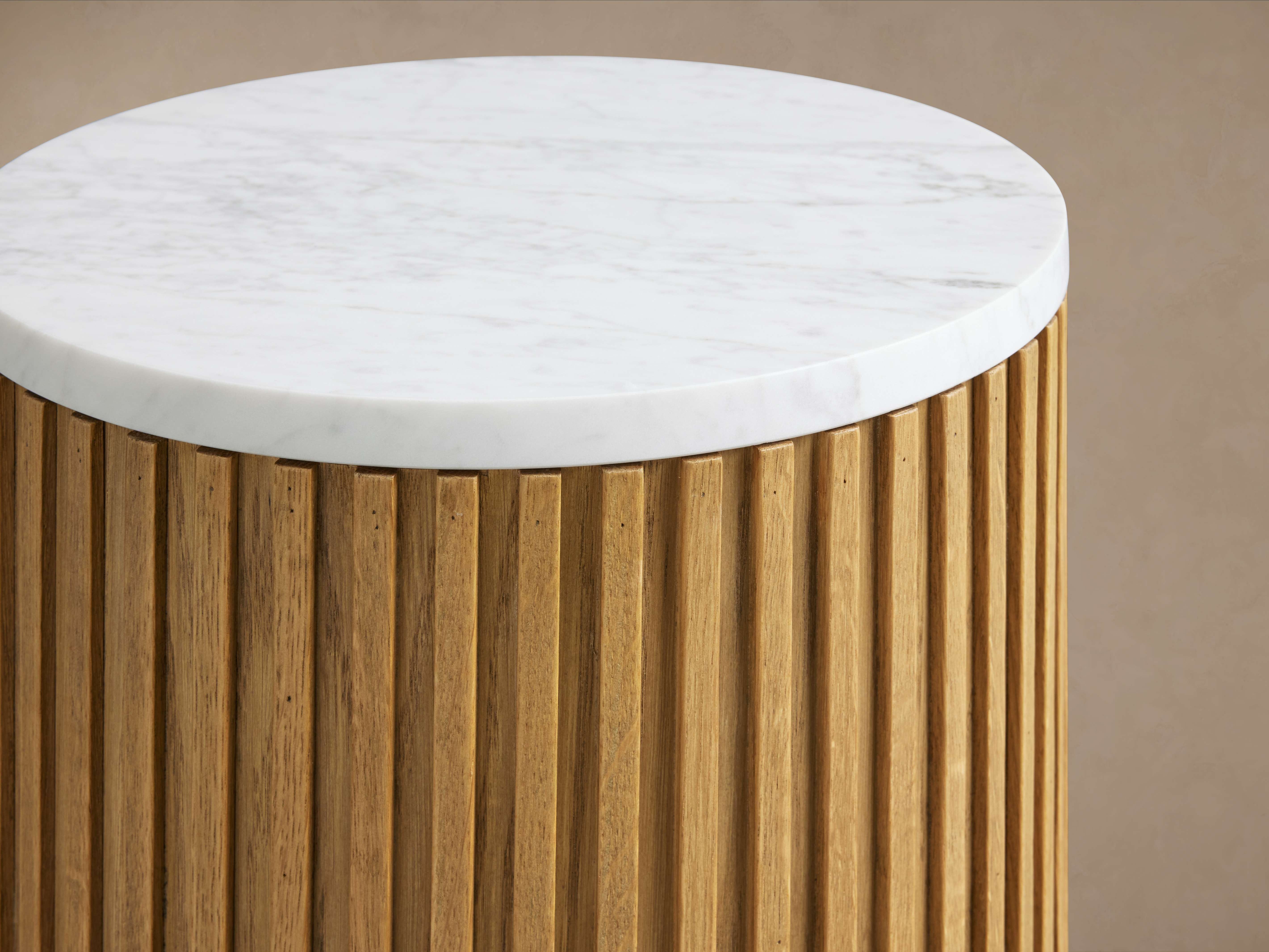 Finnley Stone Top Pedestal End Table Wood Sofa Side Table