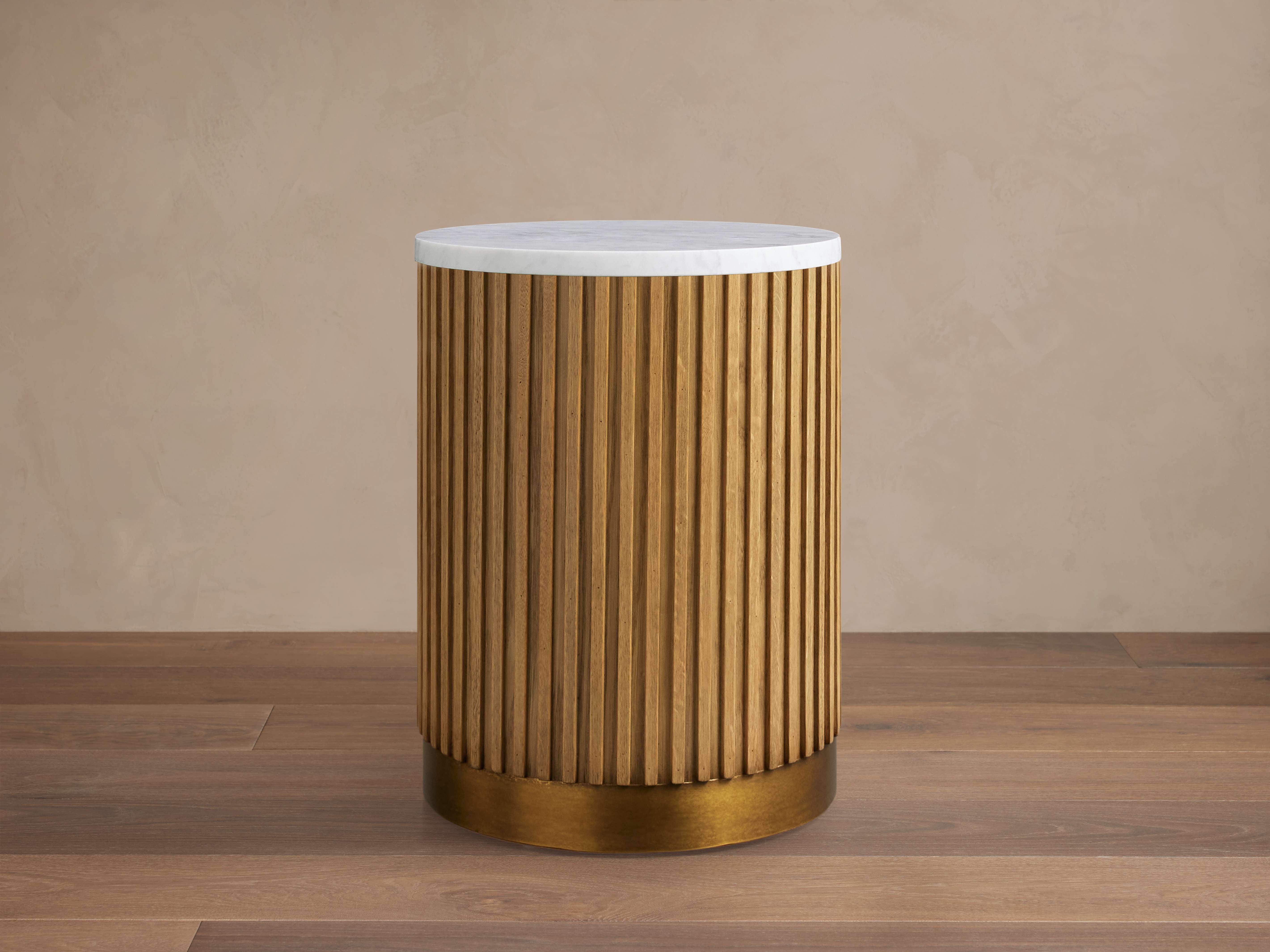 Finnley Stone Top Pedestal End Table Wood Sofa Side Table