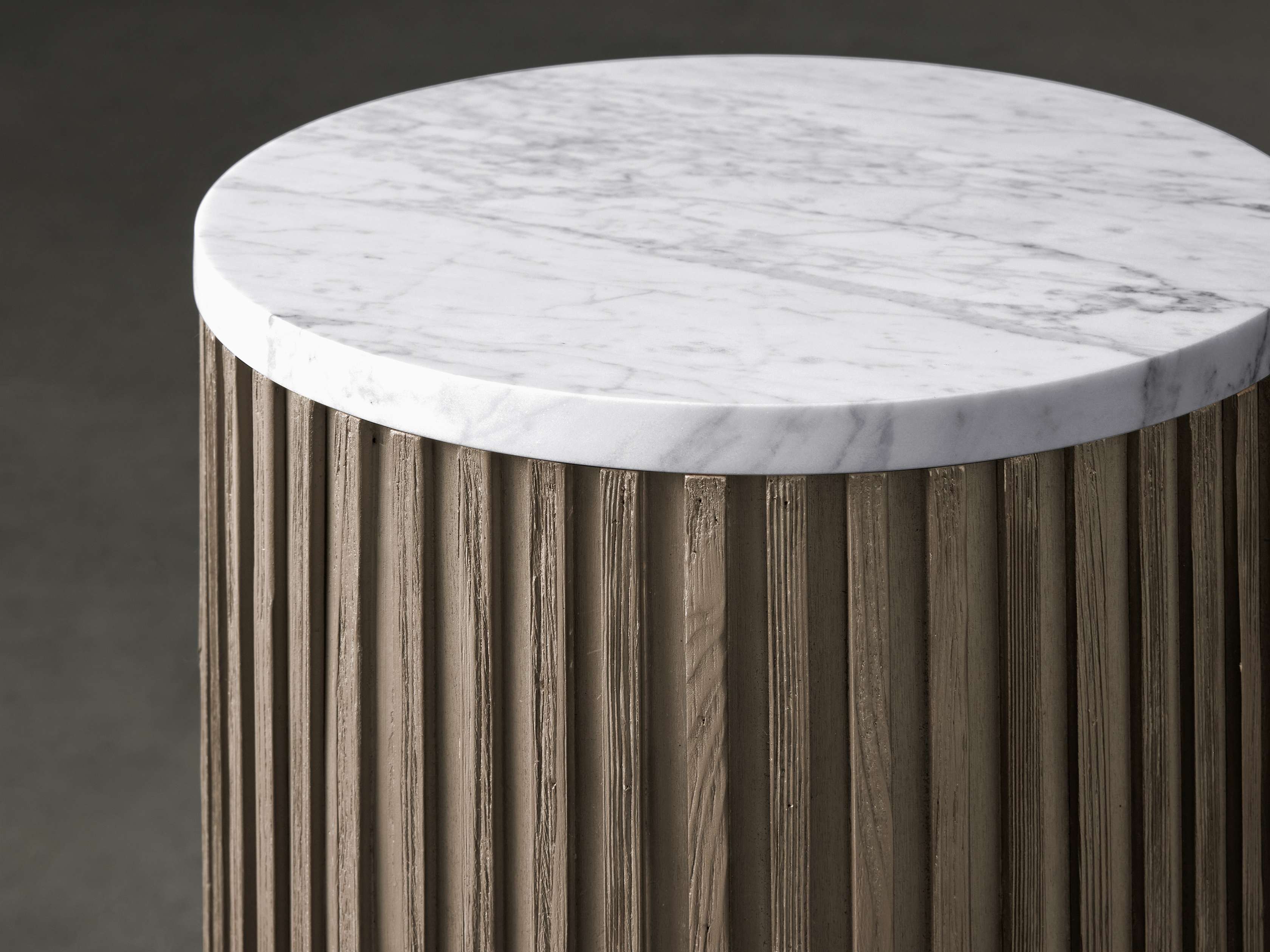 Finnley Stone Top Pedestal End Table Wood Sofa Side Table