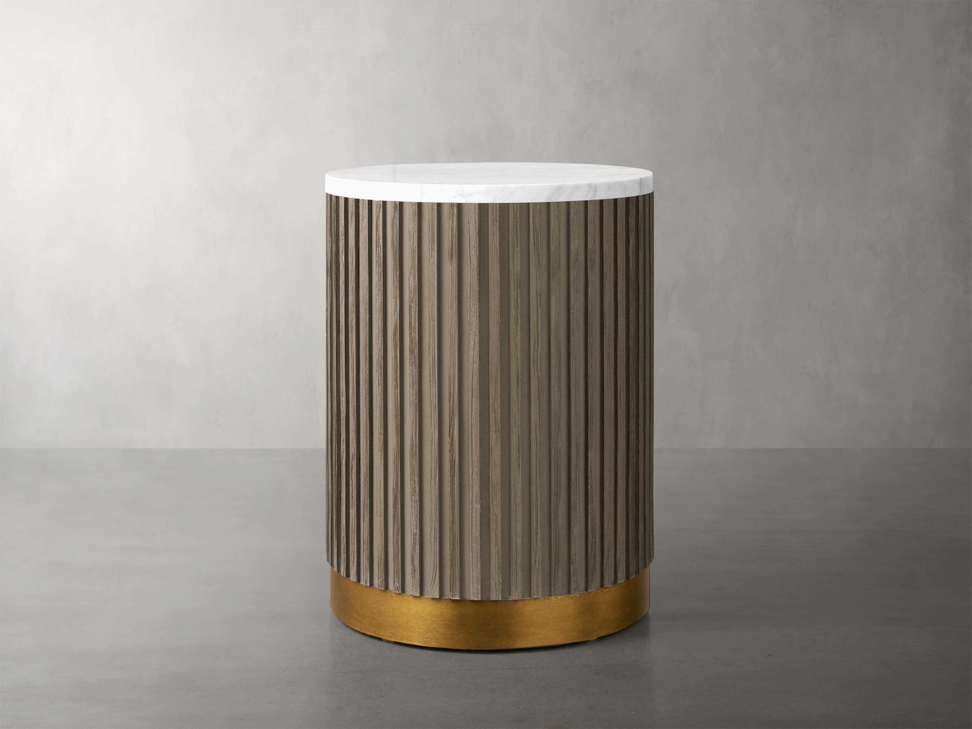Finnley Stone Top Pedestal End Table Wood Sofa Side Table