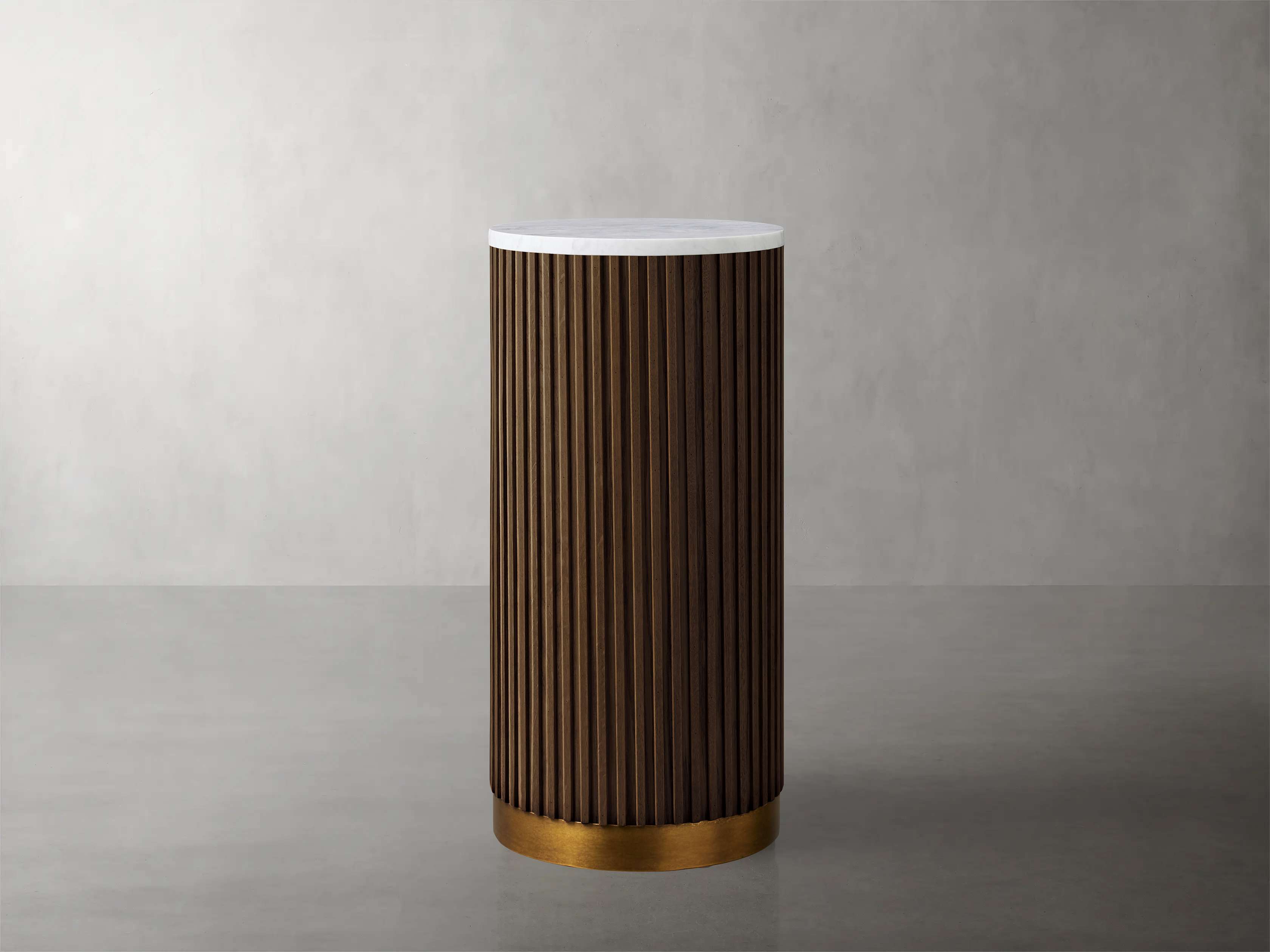 Finnley Stone Top Pedestal End Table Wood Sofa Side Table