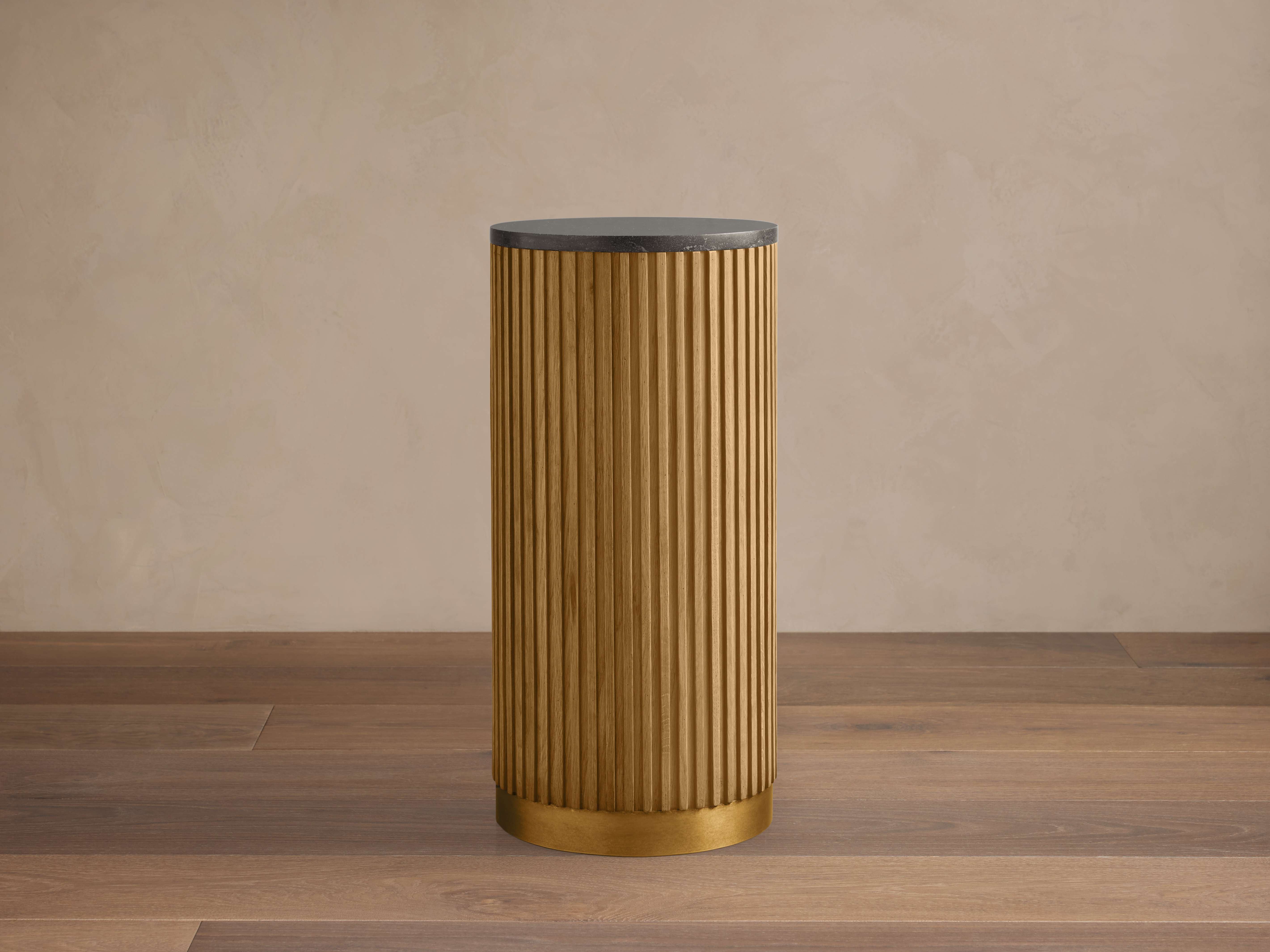 Finnley Stone Top Pedestal End Table Wood Sofa Side Table