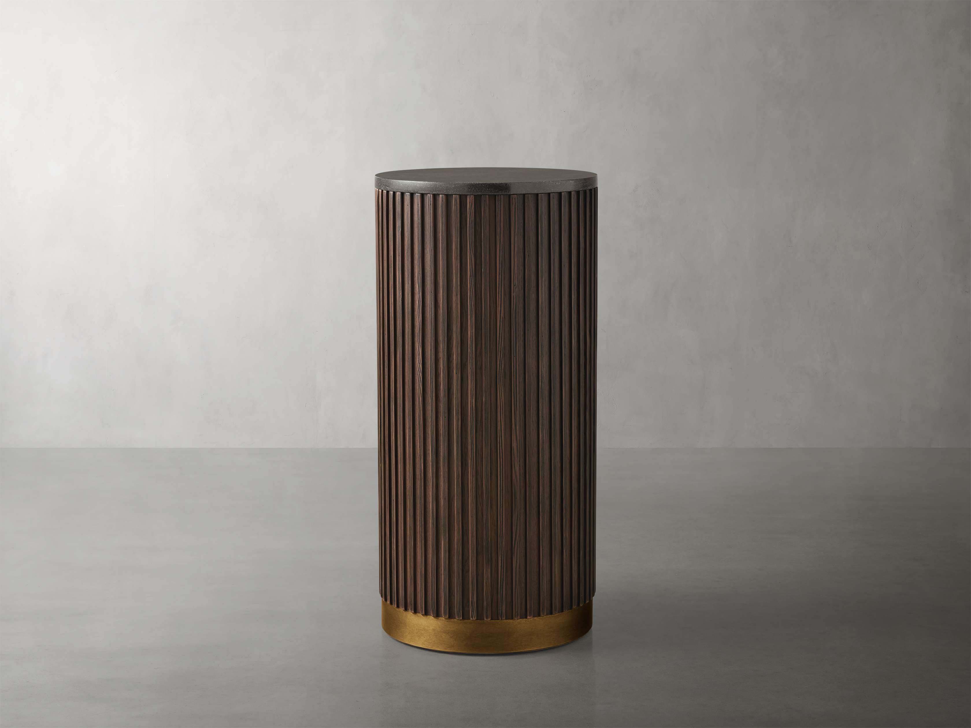 Finnley Stone Top Pedestal End Table Wood Sofa Side Table