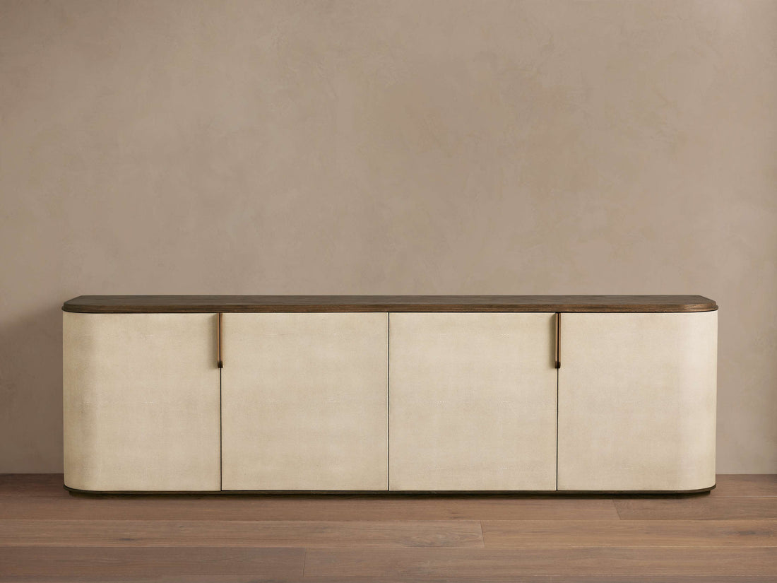 Harrow Media Console Wood Entertainment Centers &TV Stands Faux Shagreen Finish