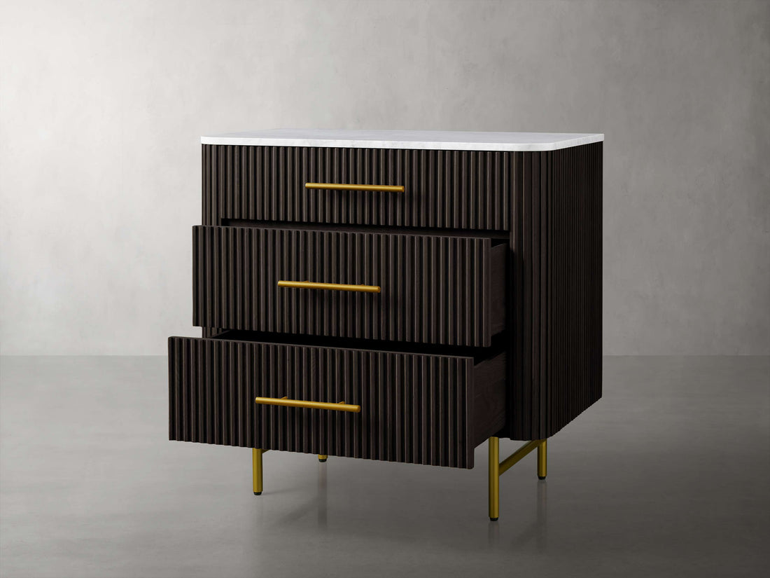 Finnley Three-Drawer Chest Cabinet Bedroom Nightside Table with Stone Top