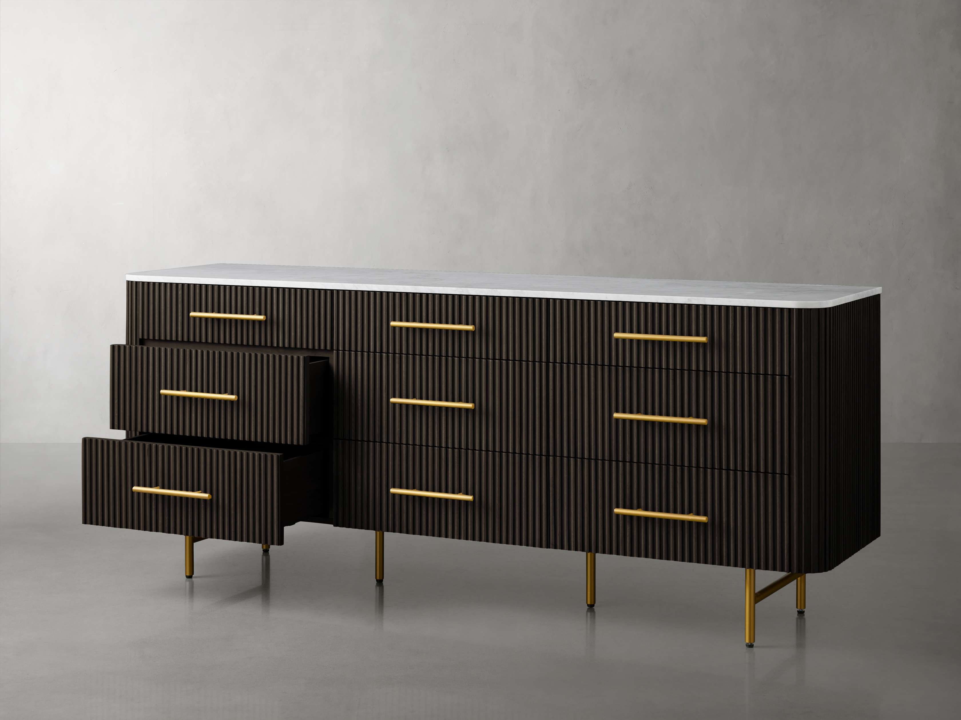 Finnley Wood Nine-Drawer Dresser with Natural Stone Drawer Chest Cabinet