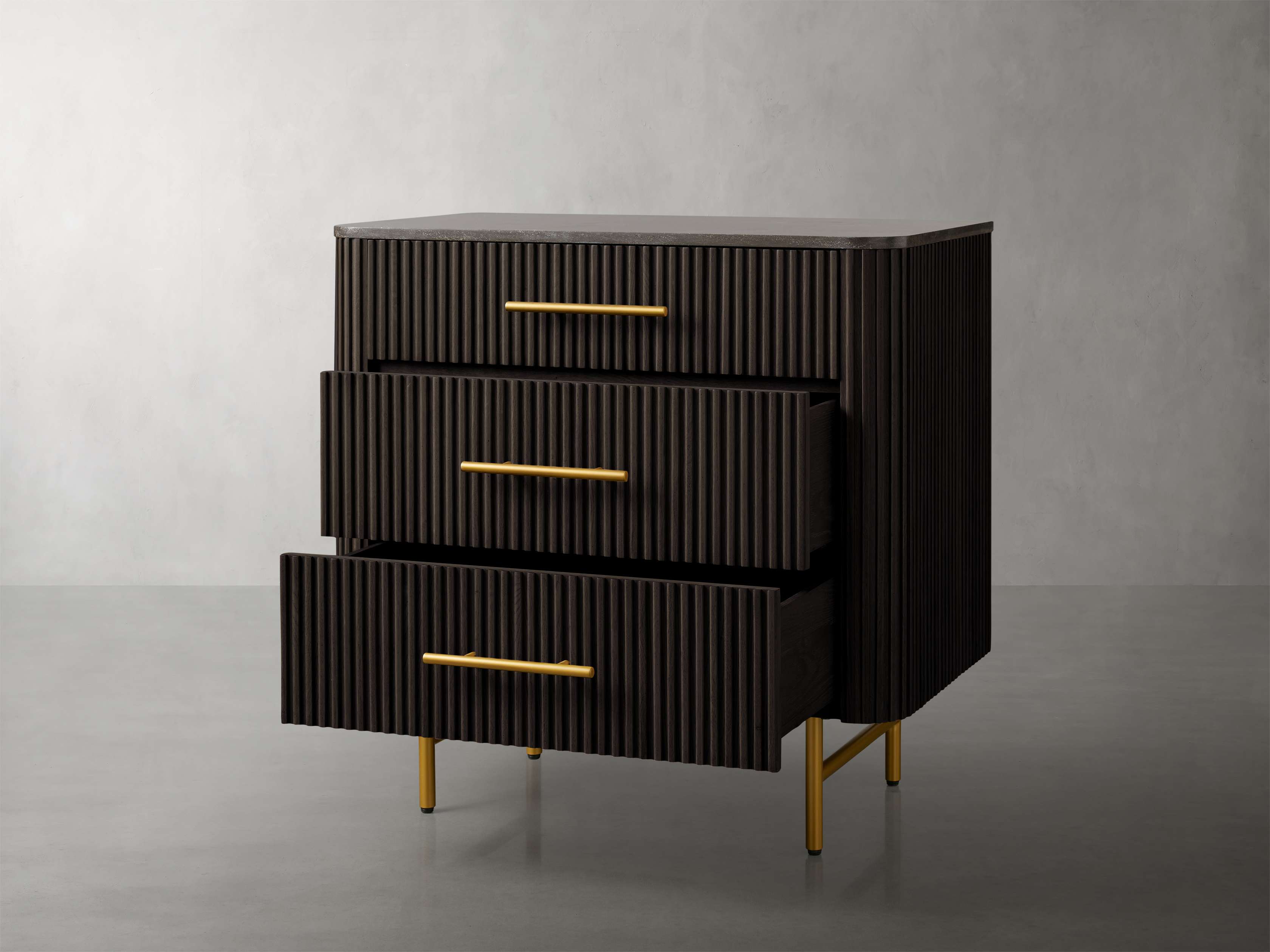 Finnley Three-Drawer Chest Cabinet Bedroom Nightside Table with Stone Top