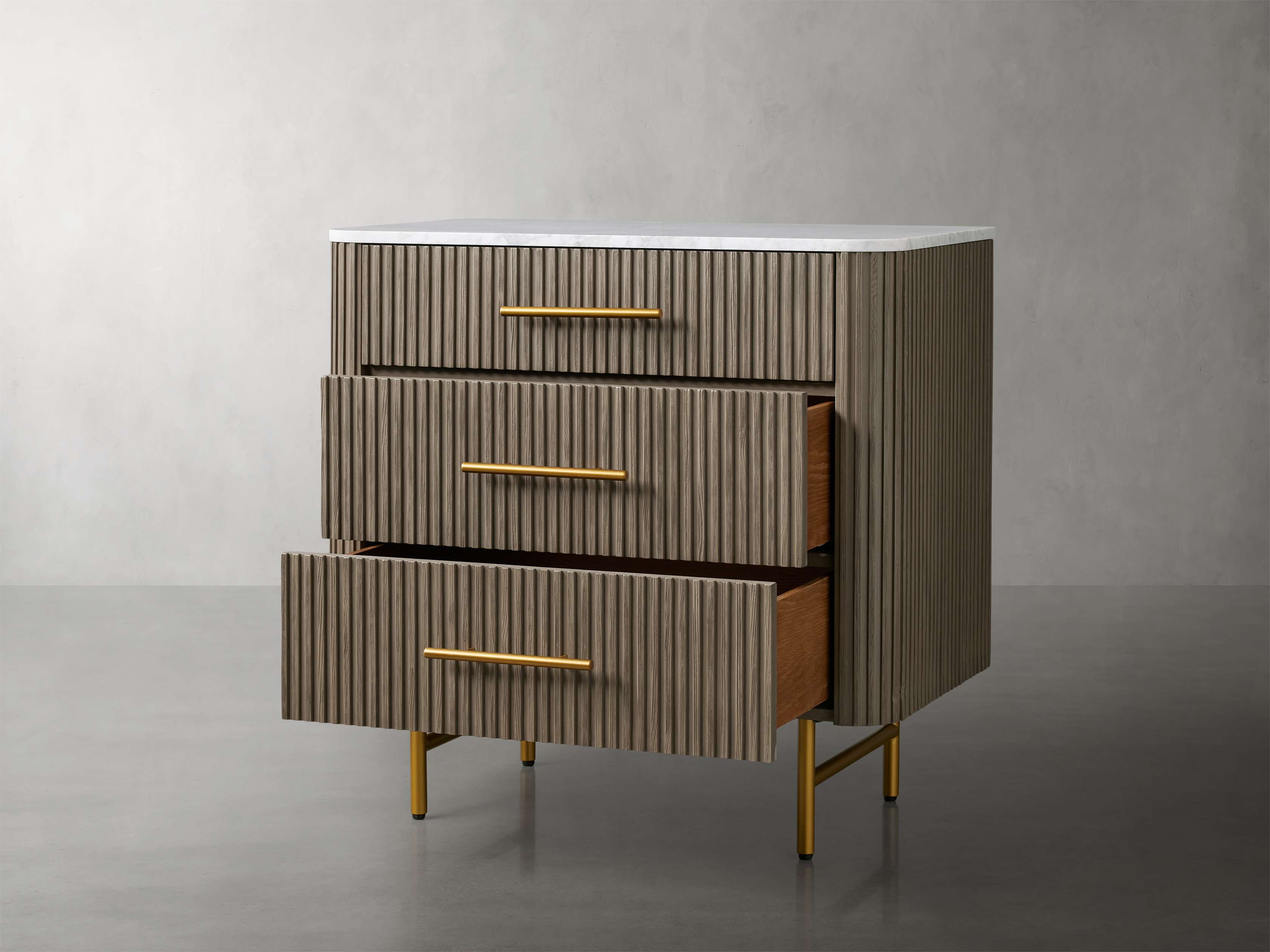 Finnley Three-Drawer Chest Cabinet Bedroom Nightside Table with Stone Top