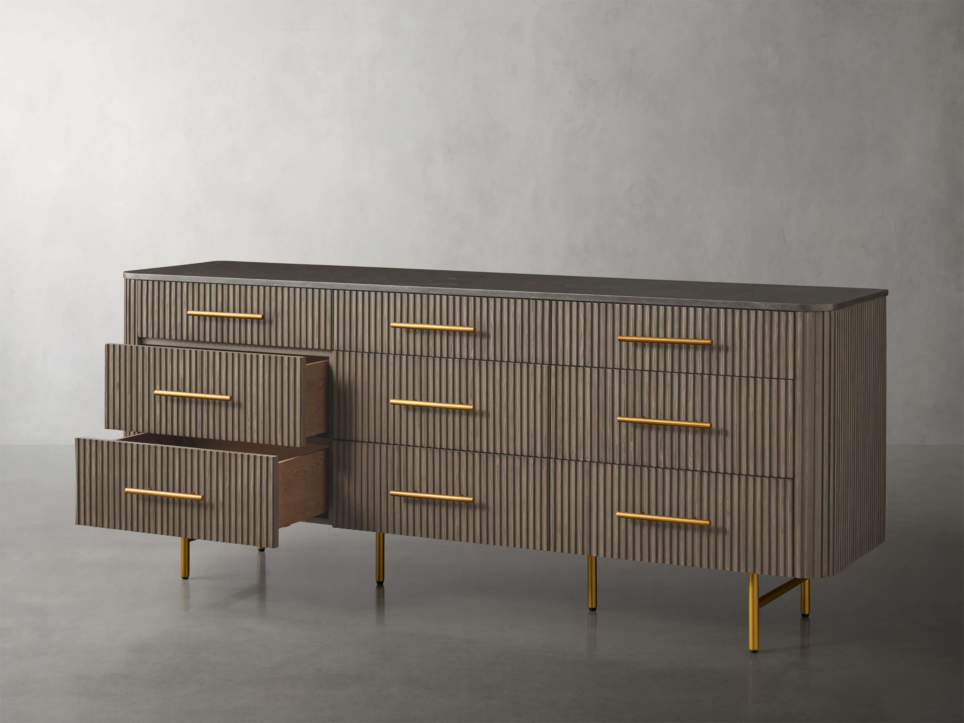 Finnley Wood Nine-Drawer Dresser with Natural Stone Drawer Chest Cabinet