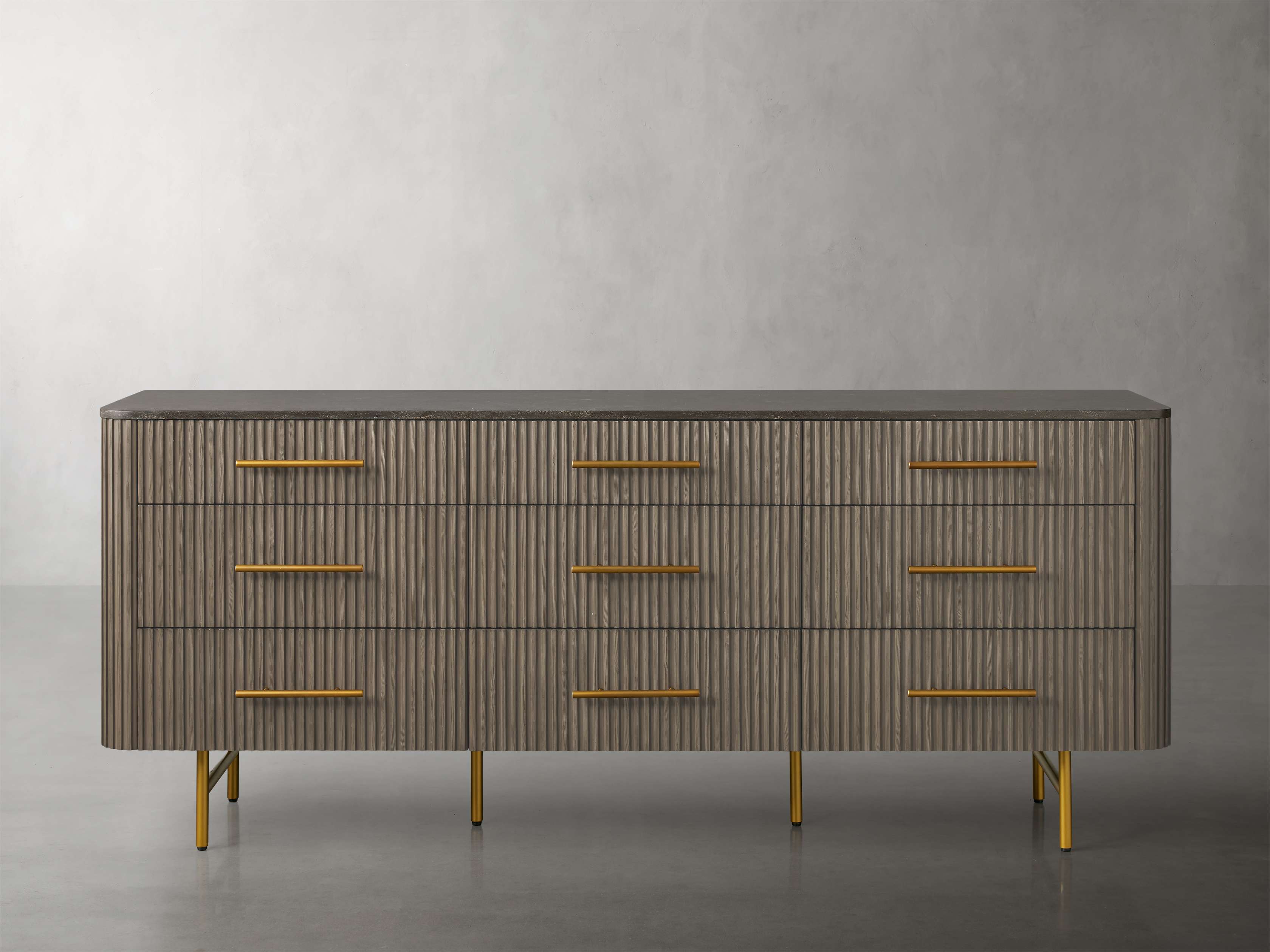 Finnley Wood Nine-Drawer Dresser with Natural Stone Drawer Chest Cabinet